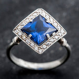 Blue Sapphire Ring - Vintage Sapphire Ring - Large Princess Cut Ring