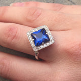 Blue Sapphire Ring - Vintage Sapphire Ring - Large Princess Cut Ring