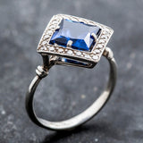 Blue Sapphire Ring - Vintage Sapphire Ring - Large Princess Cut Ring