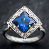 Blue Sapphire Ring - Vintage Sapphire Ring - Large Princess Cut Ring