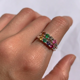 Tourmaline Double Band - Colorful Silver Ring - Stackable Tourmaline Band