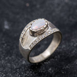 Opal Ring made in 925 Sterling Silver with White Opal in setting, October Birthstone gift idea, symbolizes creativity, emotional protection, and inner transformation, ideal for everyday wear and perfect for birthday gifting and special occasions.