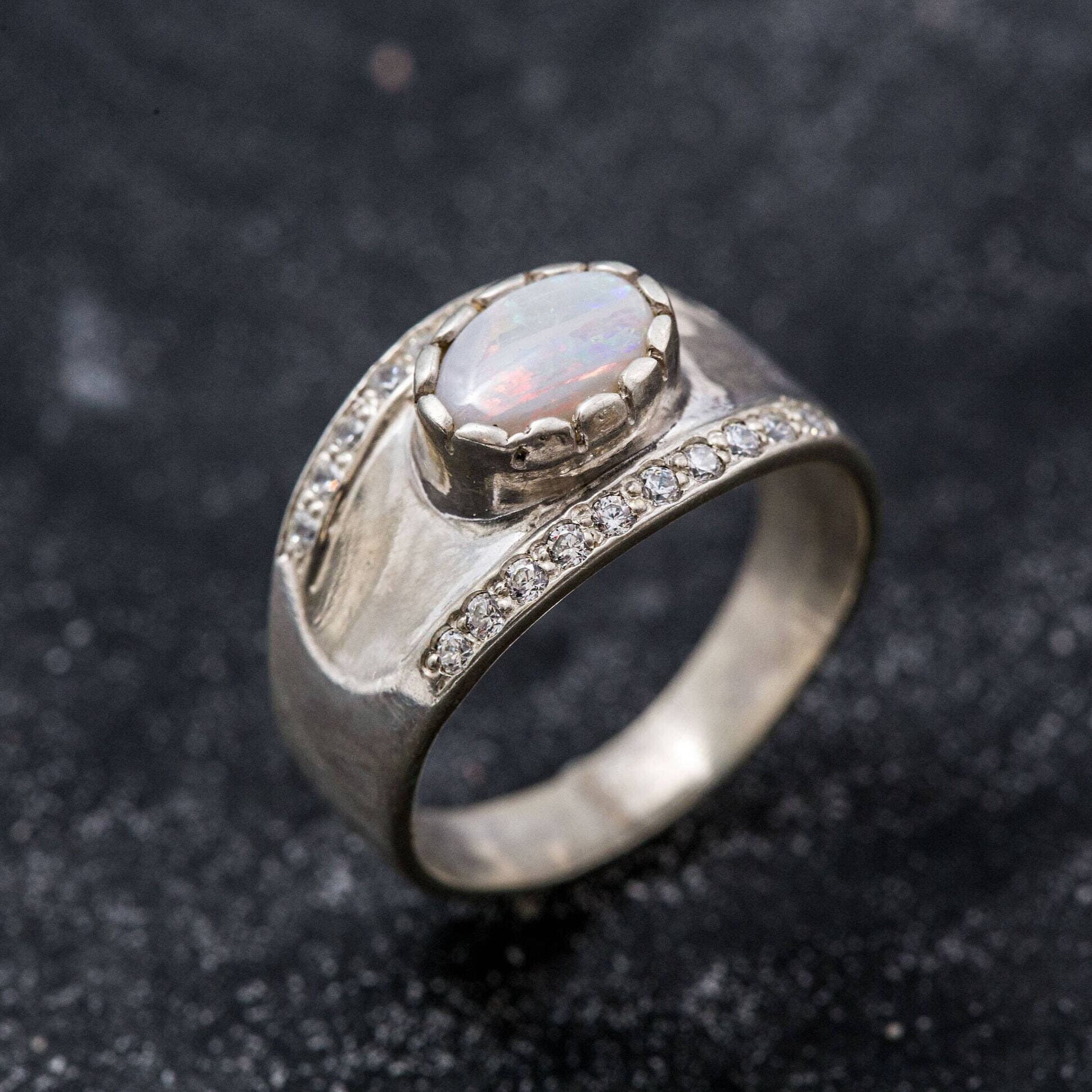 Opal Ring made in 925 Sterling Silver with White Opal in setting, October Birthstone gift idea, symbolizes creativity, emotional protection, and inner transformation, ideal for everyday wear and perfect for birthday gifting and special occasions.