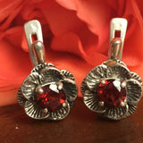 Flower Garnet Earrings - Red Rose Drop Earrings - Real Garnet Earrings