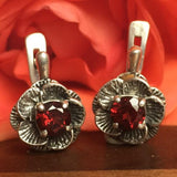 Flower Garnet Earrings - Red Rose Drop Earrings - Real Garnet Earrings