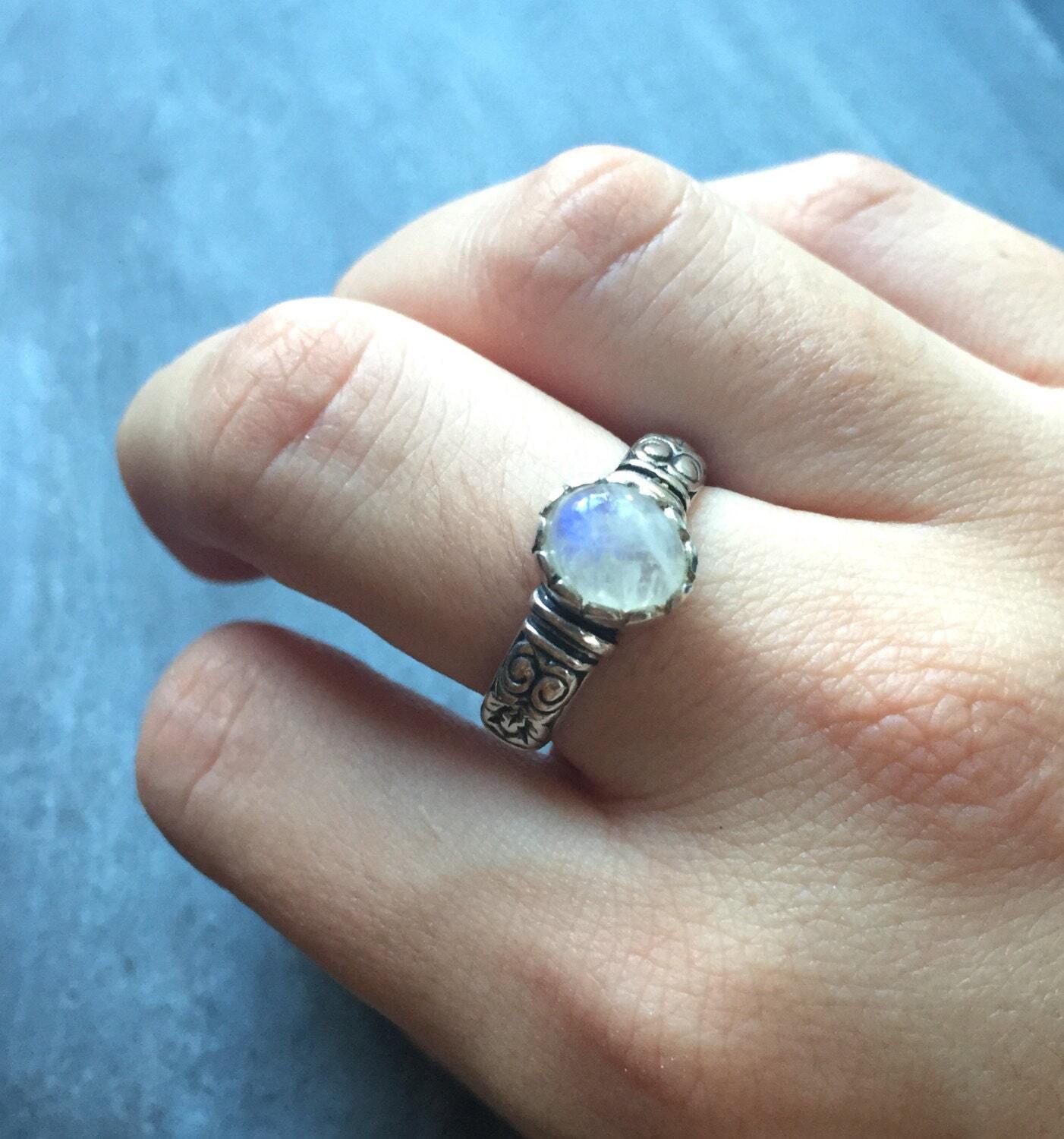 Moonstone Ring, Rainbow Moonstone, Moonstone Rainbow, June Birthstone, June Ring, Tribal Ring, Promise Ring, Solid Silver Ring, Pure Silver