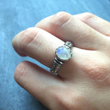 Moonstone Ring, Rainbow Moonstone, Moonstone Rainbow, June Birthstone, June Ring, Tribal Ring, Promise Ring, Solid Silver Ring, Pure Silver