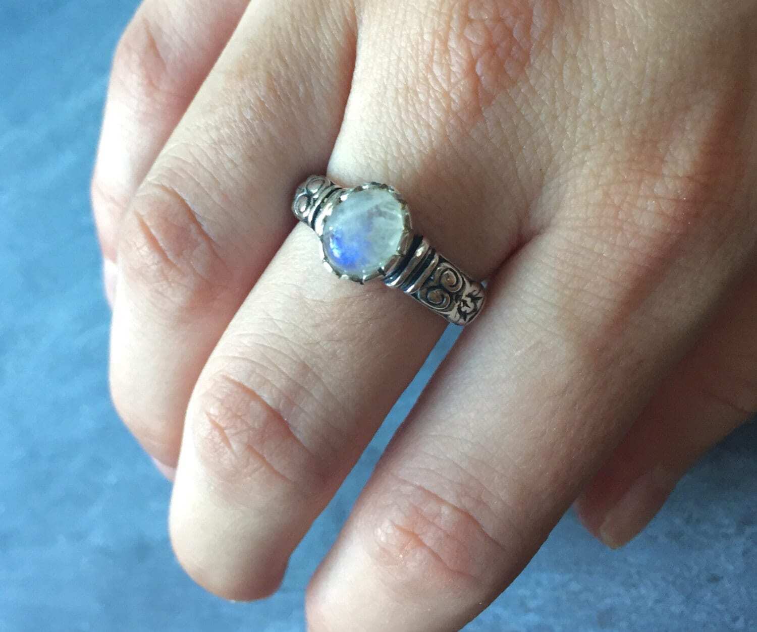 Moonstone Ring, Rainbow Moonstone, Moonstone Rainbow, June Birthstone, June Ring, Tribal Ring, Promise Ring, Solid Silver Ring, Pure Silver