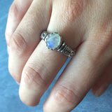 Moonstone Ring, Rainbow Moonstone, Moonstone Rainbow, June Birthstone, June Ring, Tribal Ring, Promise Ring, Solid Silver Ring, Pure Silver