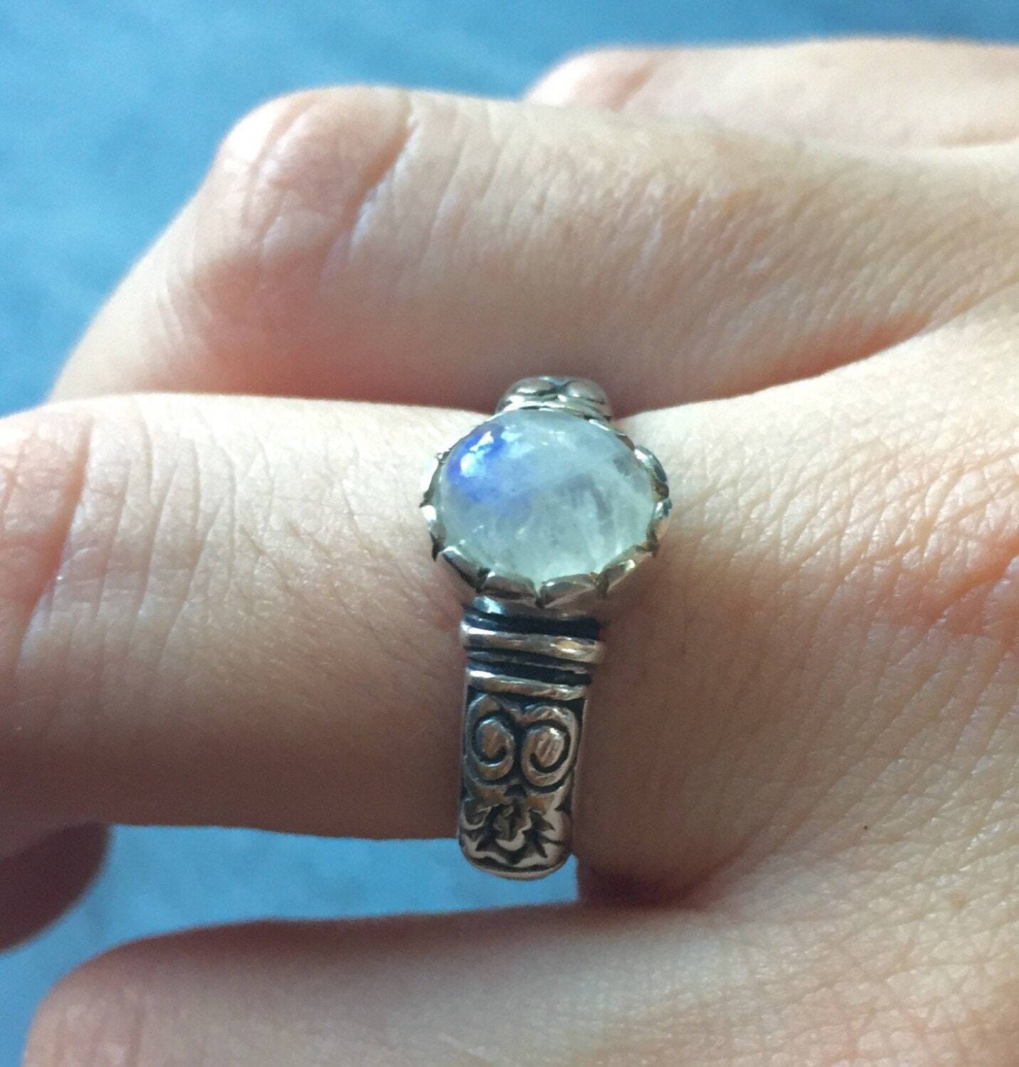 Moonstone Ring, Rainbow Moonstone, Moonstone Rainbow, June Birthstone, June Ring, Tribal Ring, Promise Ring, Solid Silver Ring, Pure Silver