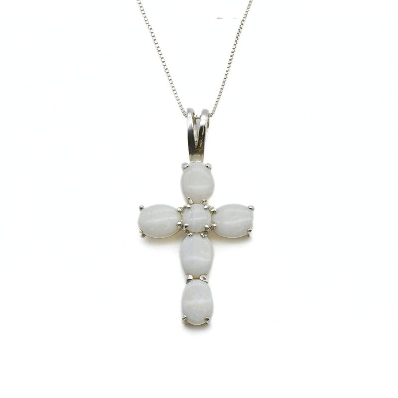 Cross Pendant, Australian Opal Pendant, Opal Cross, White Cross Pendant, Symbolic Pendant, Christian Pendant, White Cross, Silver Pendant