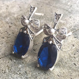 Sapphire Statement Earrings - Blue Ribbon Earrings - Sapphire Drop Earrings