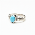 Stylish 925 Sterling Silver ring with a round natural turquoise, symbolizes protection and healing, ideal for December birthdays.