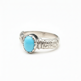 Stylish 925 Sterling Silver ring with a round natural turquoise, symbolizes protection and healing, ideal for December birthdays.