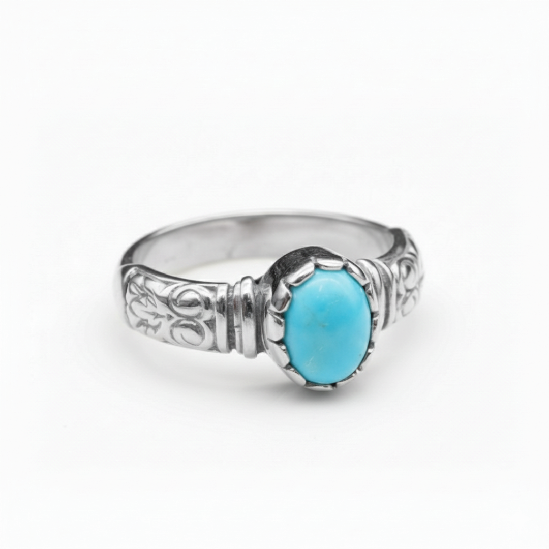 Charming 925 Sterling Silver ring set with natural turquoise, a delightful December birthstone, perfect for any occasion.