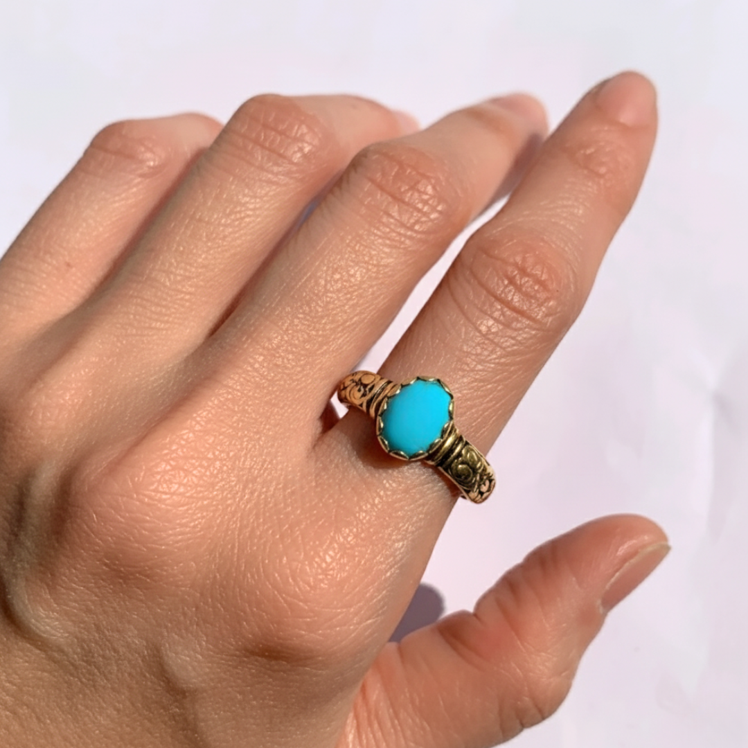 Stylish 18k Gold Vermeil Ring featuring Round Natural Blue Turquoise, a perfect accessory for daily wear and special celebrations.