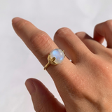 Gold Moonstone Leaf Ring - Rainbow Moonstone Ring - June Birthstone Ring