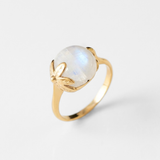 Gold Moonstone Leaf Ring - Rainbow Moonstone Ring - June Birthstone Ring