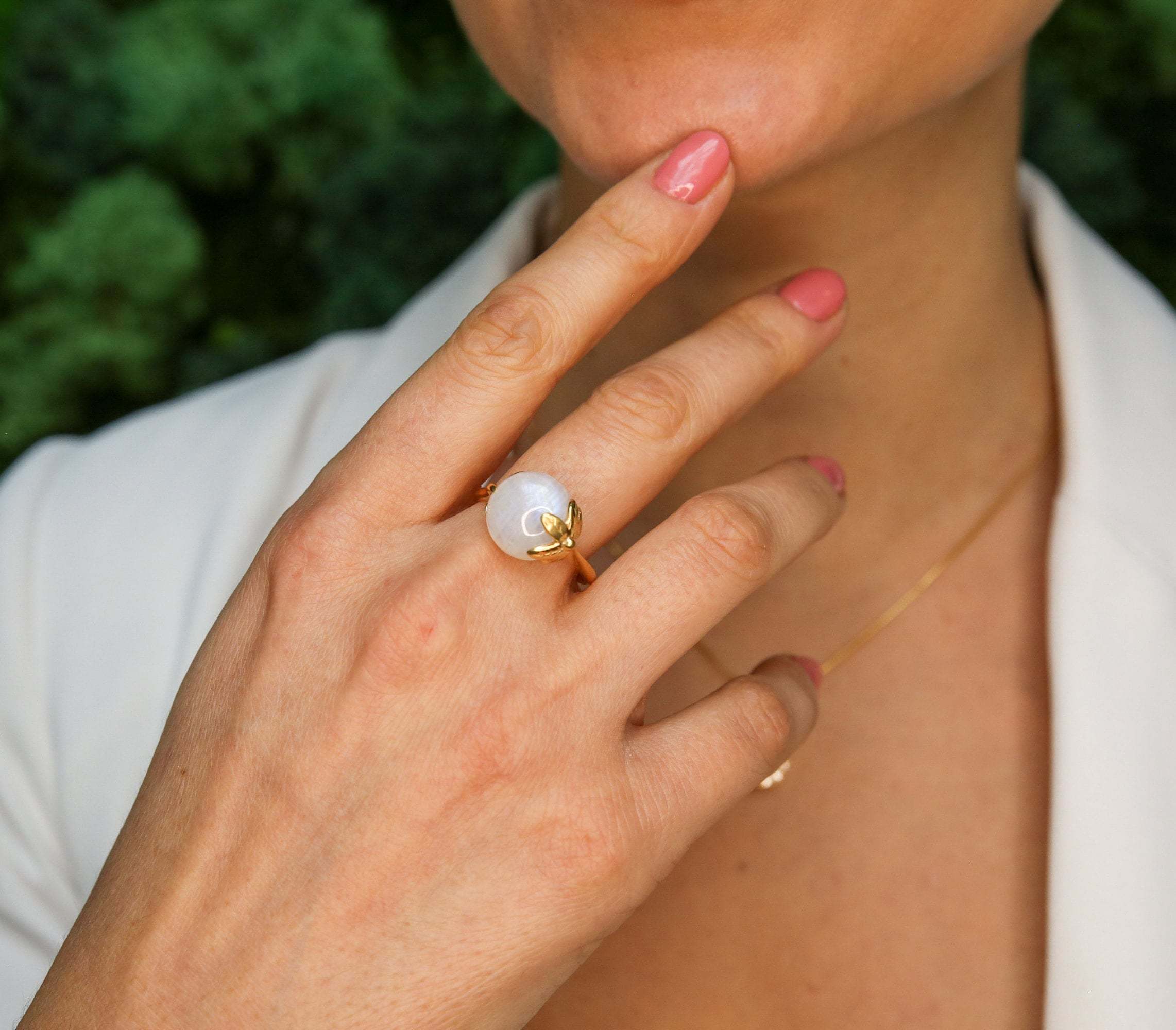 Leaf Ring, Moonstone Ring, June Birthstone Ring, Rainbow Moonstone, Flower Ring, Vintage Rings, Natural Moonstone, Solid Silver Ring, Grass(1)