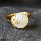 Gold Moonstone Leaf Ring - Rainbow Moonstone Ring - June Birthstone Ring