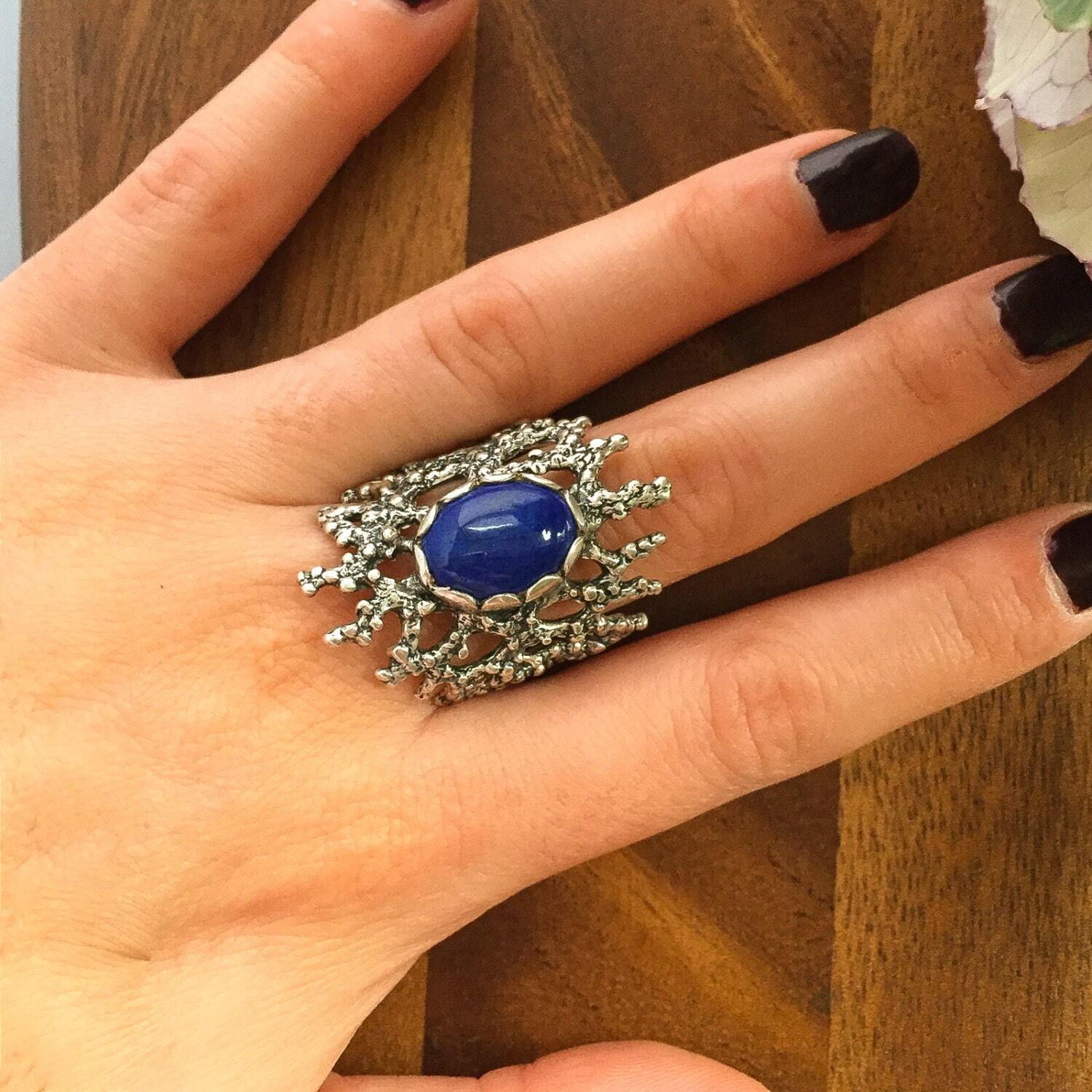 Lapis Ring, Blue Stone Ring, Games of Thrones Ring, December Birthstone, Birthstone Ring, Medieval Ring, Solid Silver Ring
