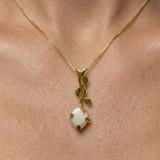 Opal Leaf Pendant - Australian Opal Necklace  - Gold Opal Necklace