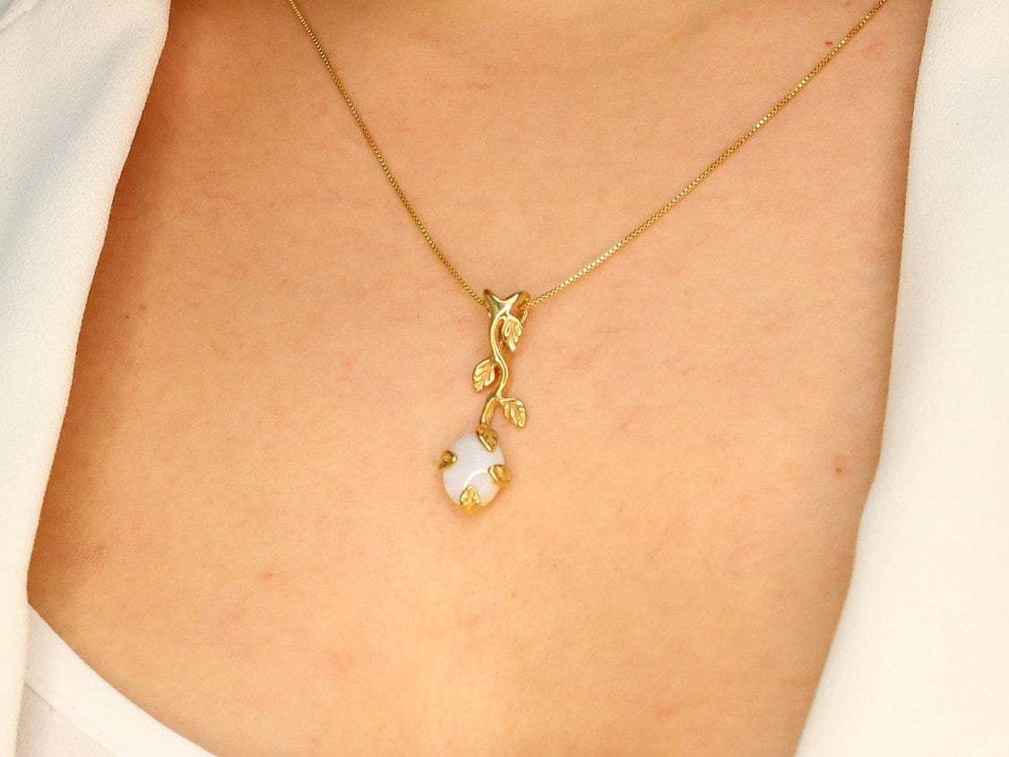 Leaf Pendant, Fire Opal Pendant, Natural Opal, Opal Pendant, Branch Necklace, White Rose Pendant, Opal Flower Pendant, Solid Silver Pendant(1)