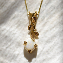 Opal Leaf Pendant - Australian Opal Necklace  - Gold Opal Necklace