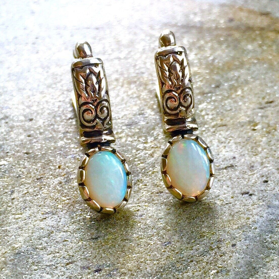 Opal Earrings, Natural Opal Earrings, Tribal Earrings, Vintage Earrings, Long Studs, Dainty Earrings, Antique Earrings, 925 Silver Earrings
