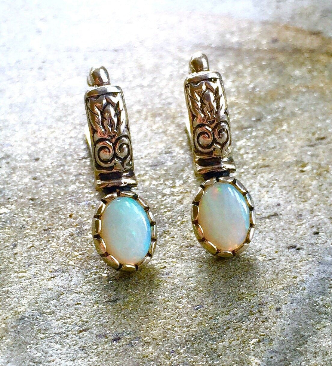 Opal Earrings, Natural Opal Earrings, Tribal Earrings, Vintage Earrings, Long Studs, Dainty Earrings, Antique Earrings, 925 Silver Earrings