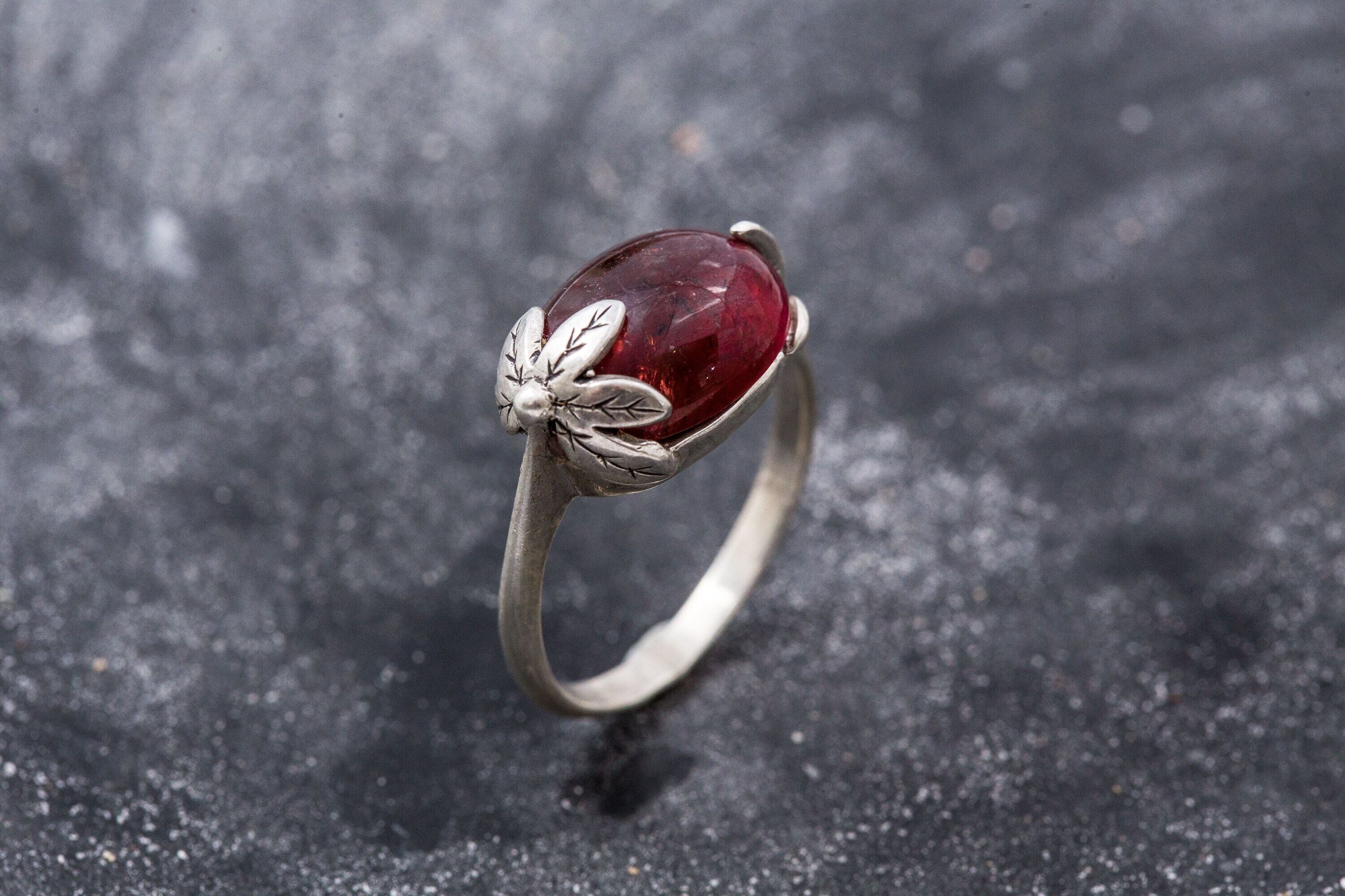 Leaf Ring, Pink Tourmaline Ring, Tourmaline Ring, Natural Tourmaline, Pink Ring, October Birthstone, Vintage Ring, Silver Ring, Tourmaline