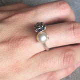 Vintage Pearl Ring - Rose Silver Ring - Natural Pearl Ring