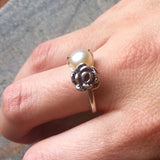 Vintage Pearl Ring - Rose Silver Ring - Natural Pearl Ring