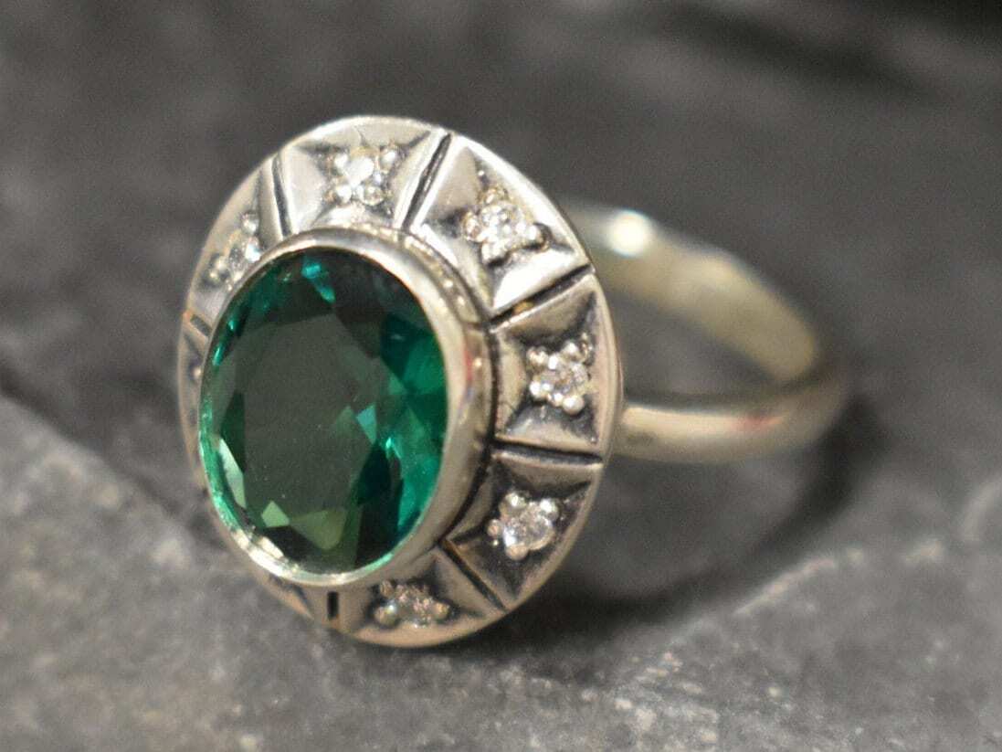 Created Emerald Ring made in 925 Sterling Silver with Oval Created Green Emerald in Bezel setting, May Birthstone gift idea, symbolizes, ideal for everyday wear and perfect for birthday gifting and special occasions.