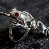 Frog Ring, Garnet Ring, Natural Garnet, Animal Ring, Artistic Ring, January Birthstone, Unique Ring, January Ring, Solid Silver Ring, Garnet