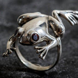 Frog Ring, Garnet Ring, Natural Garnet, Animal Ring, Artistic Ring, January Birthstone, Unique Ring, January Ring, Solid Silver Ring, Garnet