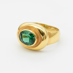 Stunning 18k Gold Vermeil ring showcasing an oval Created Green Emerald, ideal for celebrating special moments and birthdays.