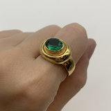 Elegant 18k Gold Vermeil ring featuring an oval Created Green Emerald, perfect as a May birthday gift or for everyday wear.