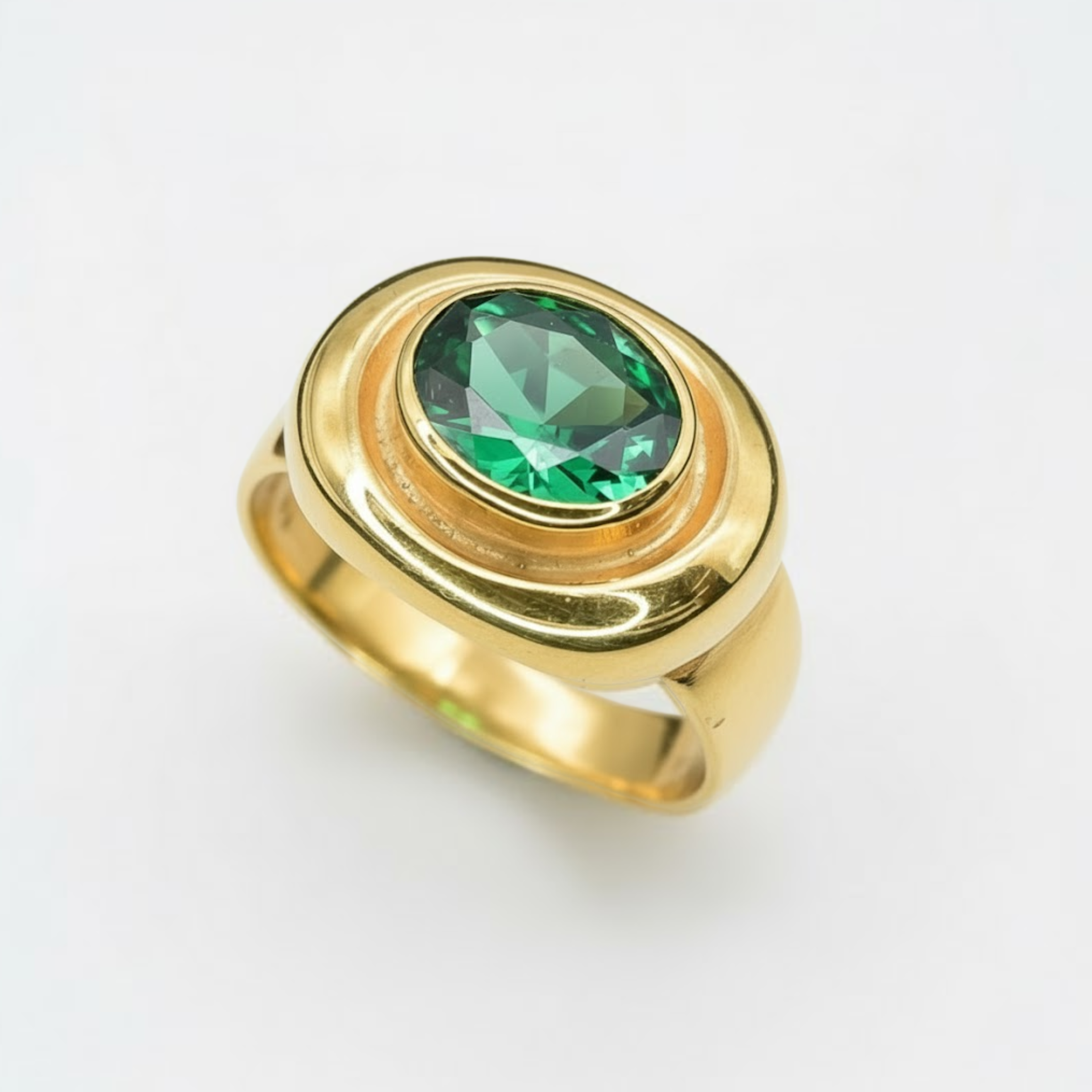 Created Emerald Ring made in 18k Gold Vermeil with Oval Created Green Emerald in Bezel setting, May Birthstone gift idea, symbolizes, ideal for everyday wear and perfect for birthday gifting and special occasions.