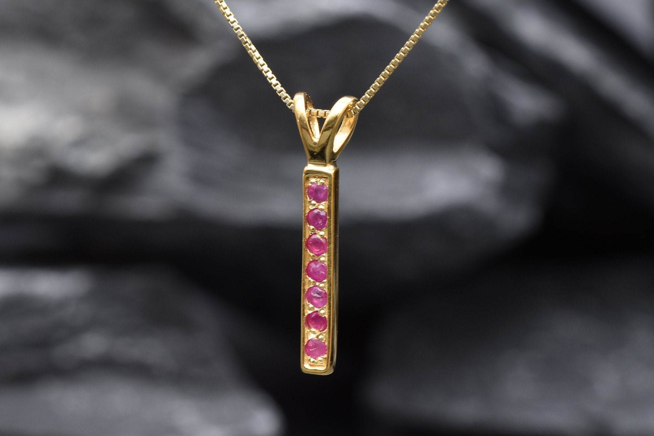 Elegant 18k Gold Vermeil Ruby Pendant featuring a Round Natural Red Ruby, perfect for birthdays and special occasions.