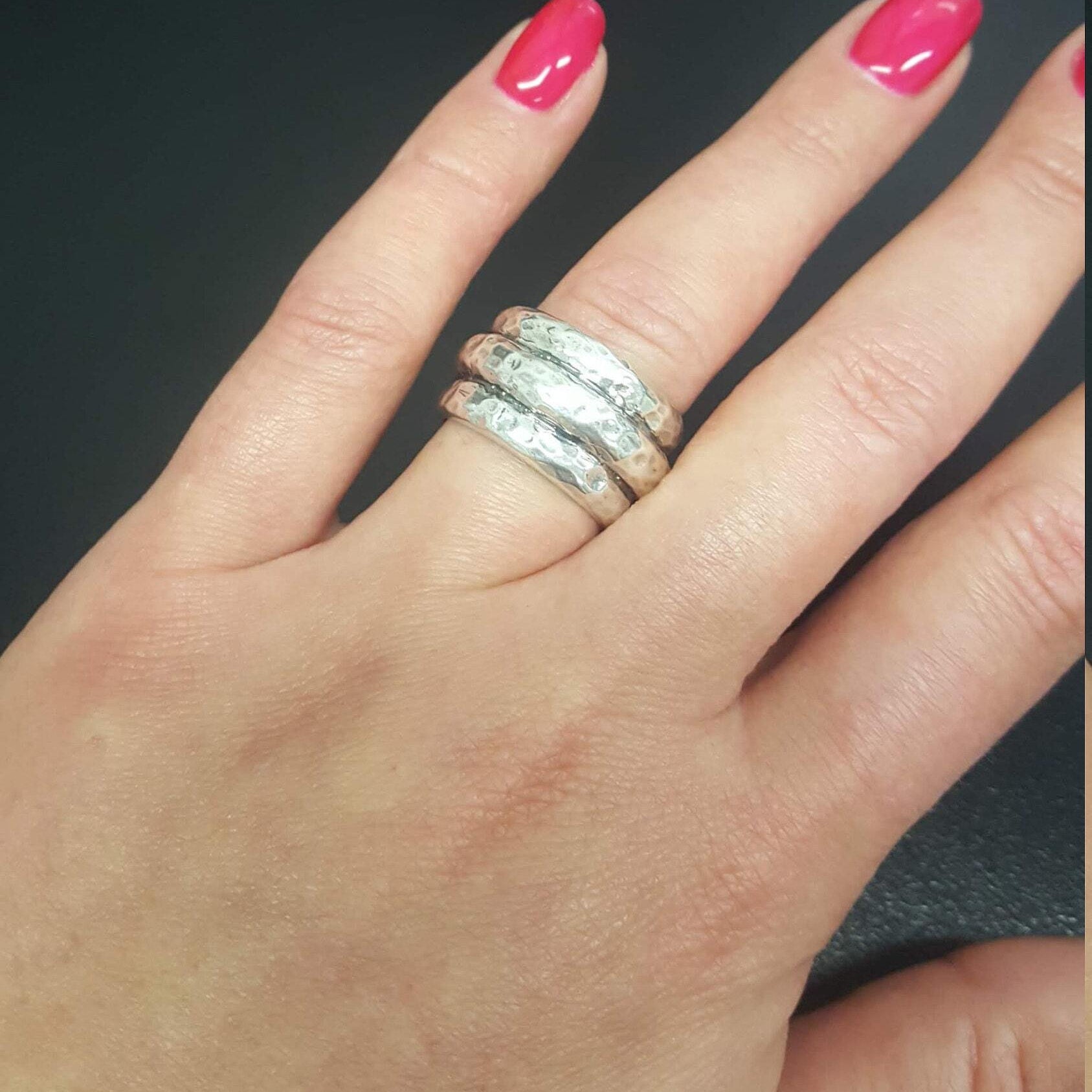Triple Band, Silver Ring, Triple Band Ring, Vintage Ring, Artistic Ring, Unique Ring, Wide Band Ring, Indented Ring, Sterling Silver Ring
