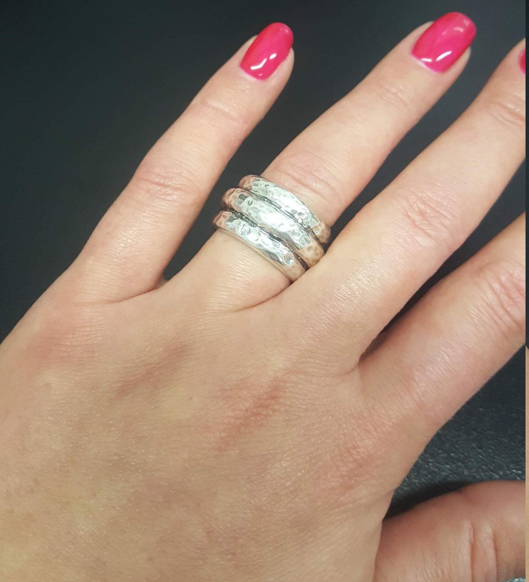Triple Band, Silver Ring, Triple Band Ring, Vintage Ring, Artistic Ring, Unique Ring, Wide Band Ring, Indented Ring, Sterling Silver Ring