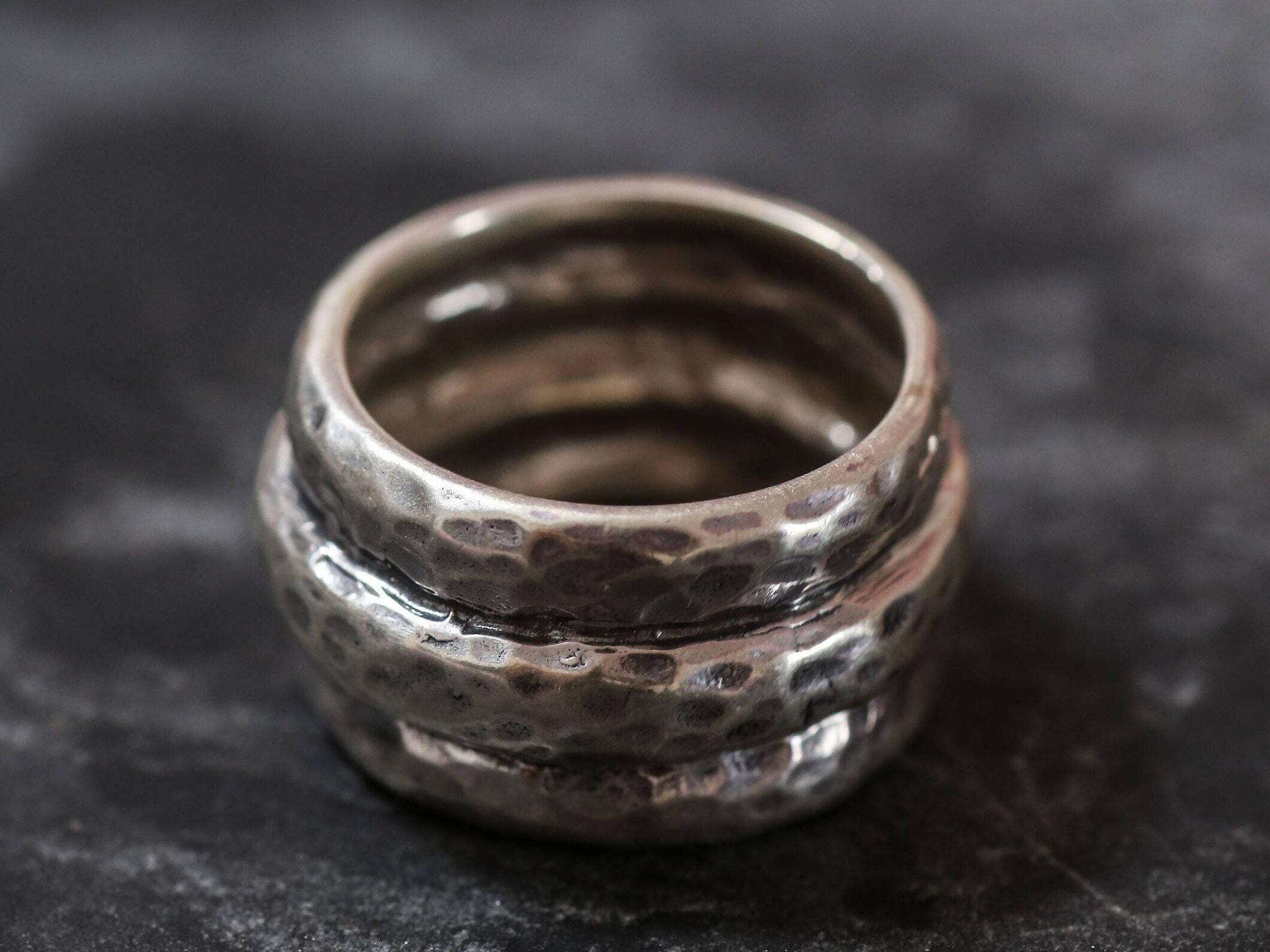 Triple Band, Silver Ring, Triple Band Ring, Vintage Ring, Artistic Ring, Unique Ring, Wide Band Ring, Indented Ring, Sterling Silver Ring