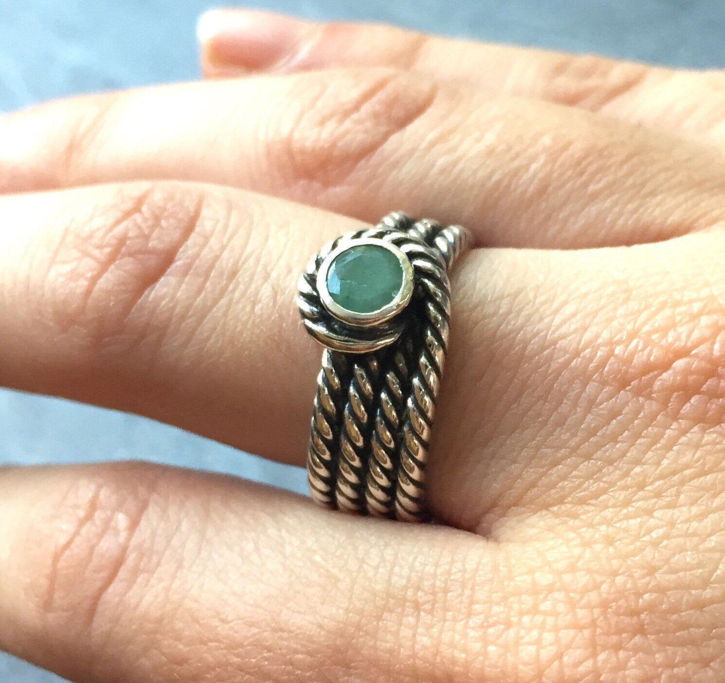 Natural Emerald Ring in 925 Sterling Silver, featuring a round emerald in bezel setting, ideal for May birthdays and special occasions.