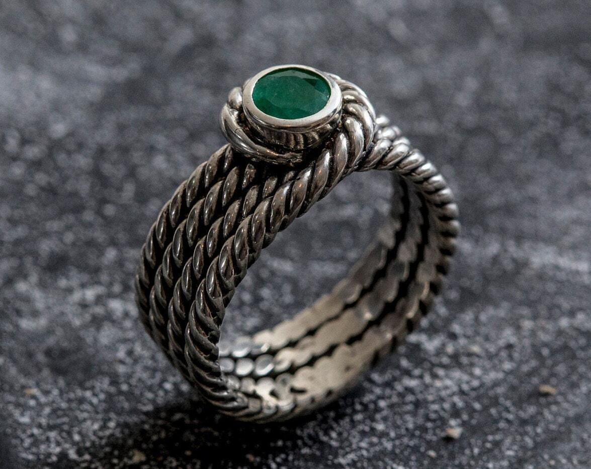Natural Emerald Ring made in 925 Sterling Silver with Round Natural Green Emerald in Bezel setting, May Birthstone gift idea, symbolizes growth, harmony, and deep emotional healing, ideal for everyday wear and perfect for birthday gifting and special occasions.