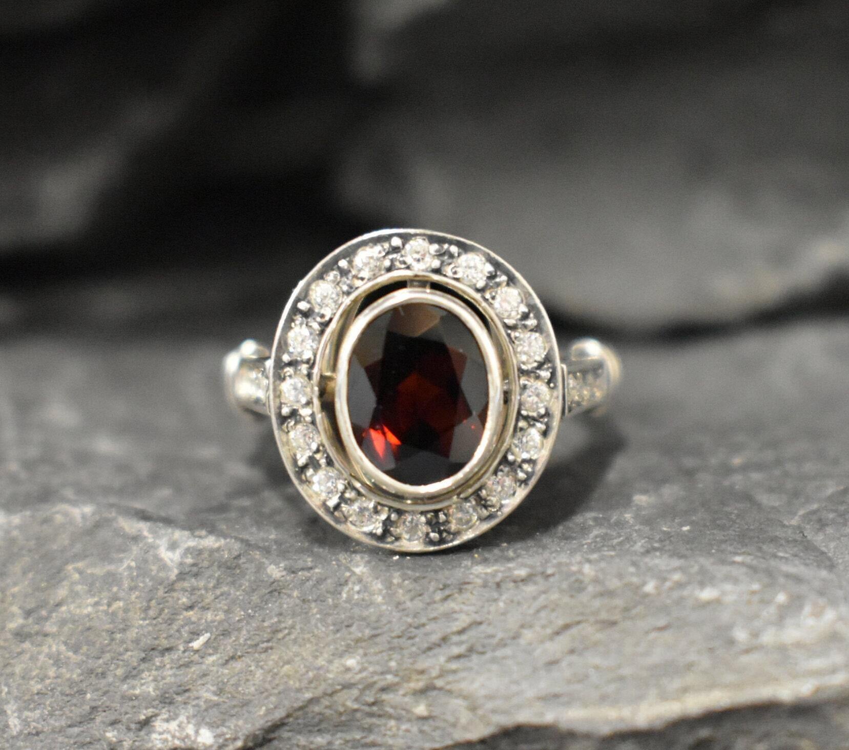 Red Vintage Ring, Garnet Ring, Natural Garnet, January Birthstone, Red Ring, Antique Ring, Vintage Ring, 925 Silver Ring, Red Diamond Ring