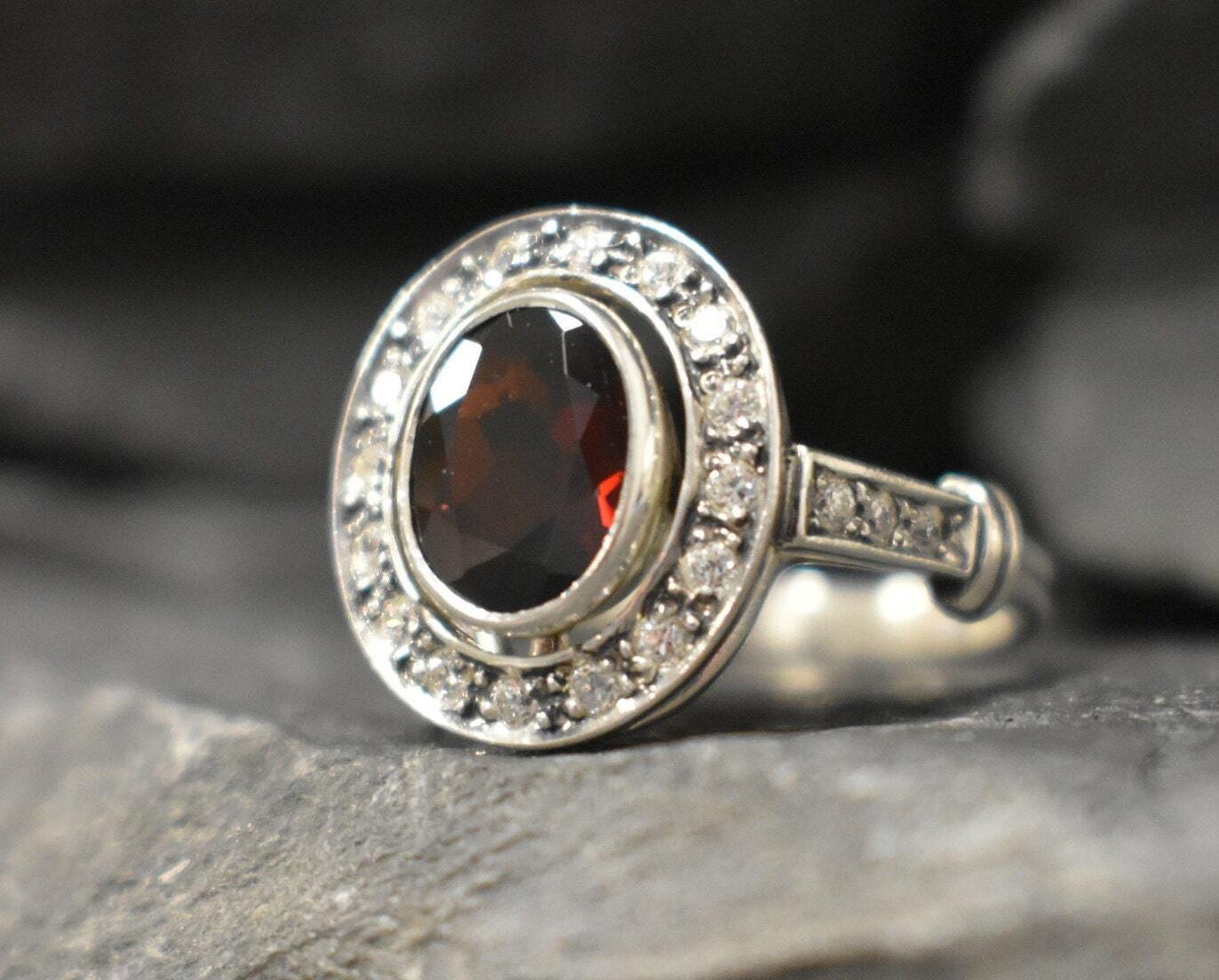 Red Vintage Ring, Garnet Ring, Natural Garnet, January Birthstone, Red Ring, Antique Ring, Vintage Ring, 925 Silver Ring, Red Diamond Ring