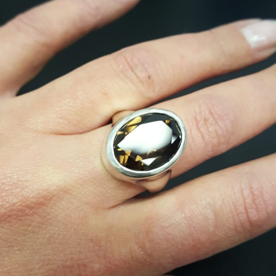 Smoky Topaz Ring, Natural Smoky Topaz, Scorpio Ring, Statement Ring, Scorpio Birthstone, Vintage Ring, Brown Ring, Silver Ring, Smoky Topaz