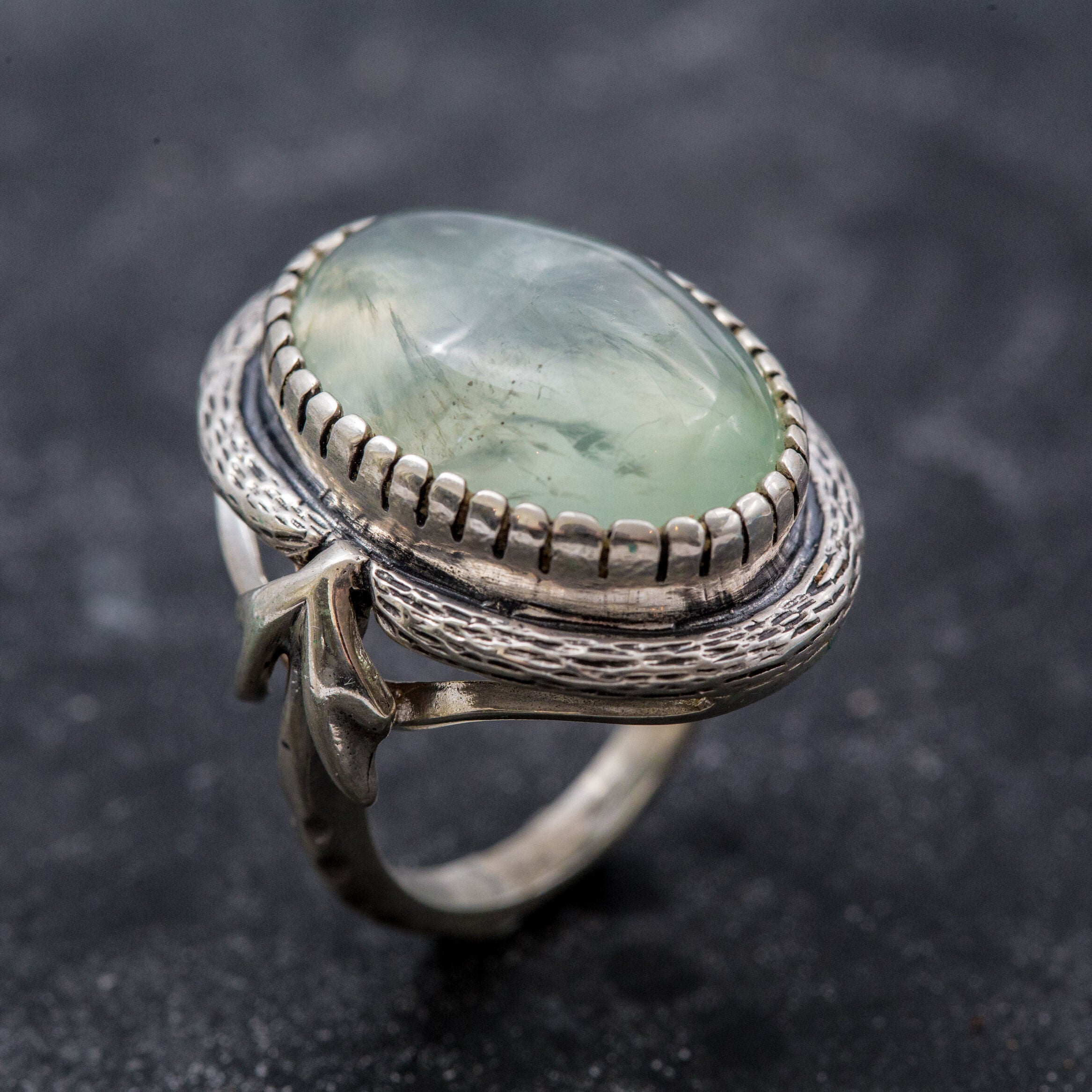 Large Prehnite Ring, Natural Prehnite, Statement Ring, May Birthstone, Vintage Ring, May Ring, Big Stone Ring, Solid Silver Ring, Prehnite