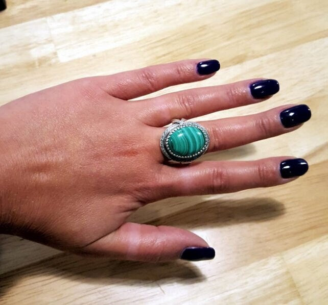 Large Prehnite Ring, Natural Prehnite, Statement Ring, May Birthstone, Vintage Ring, May Ring, Big Stone Ring, Solid Silver Ring, Prehnite